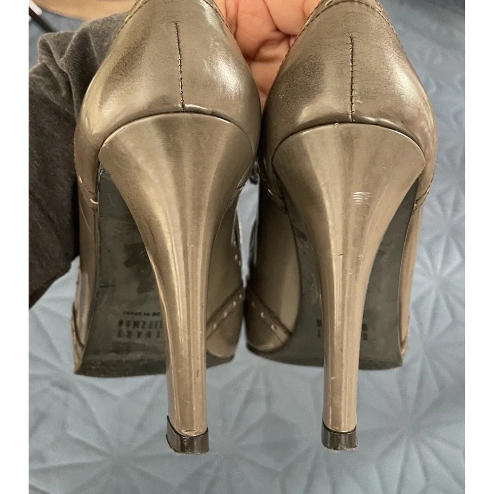 Stuart Weitzman Tailored Oxford Pumps Lace-Up Heels Size 7M Fog Brushed Calf‎